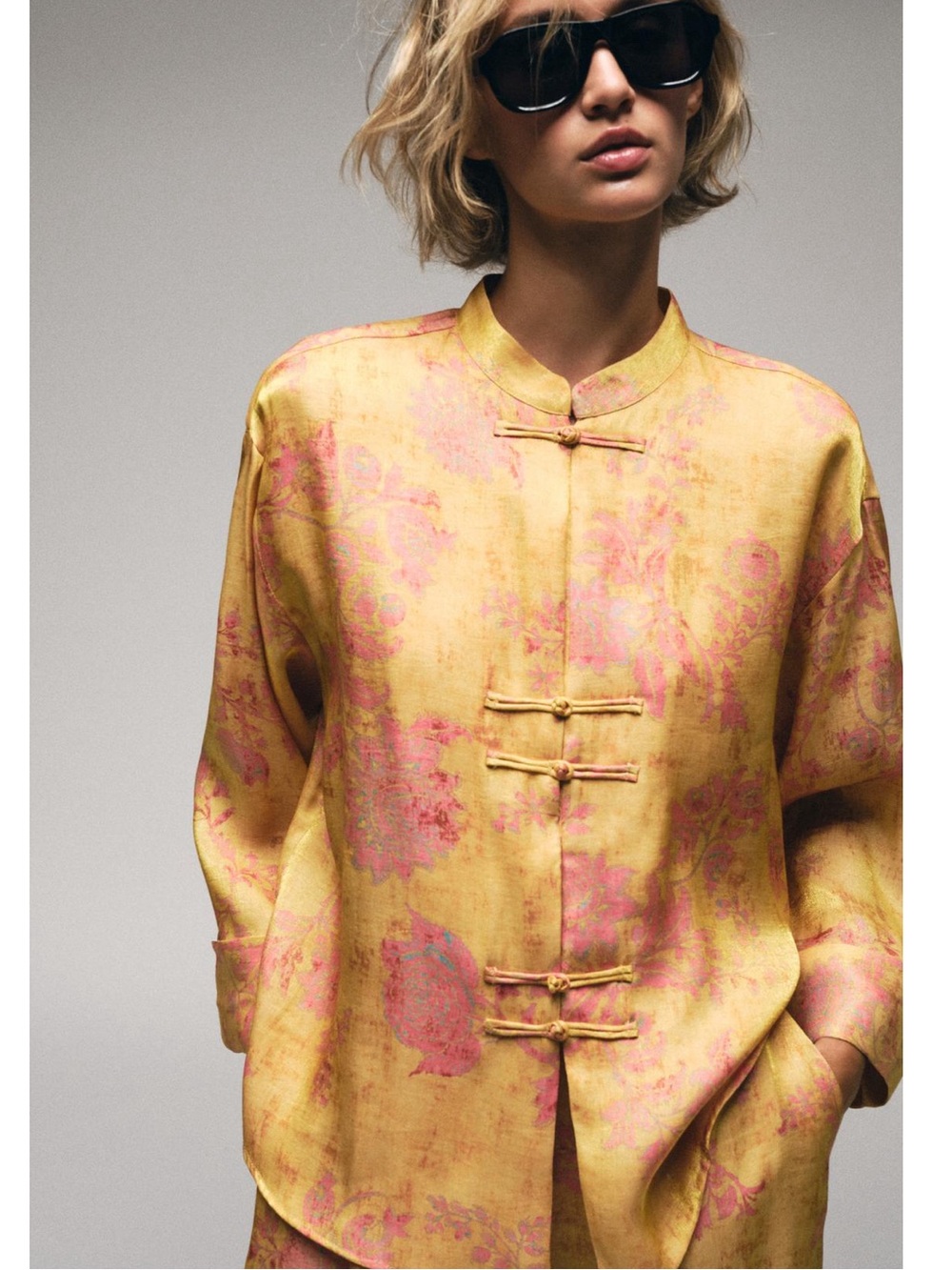 ZARA FLORAL PRINT FROG FASTENING SHIRT